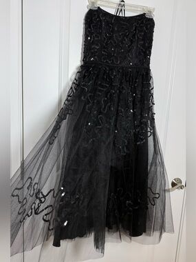 Betsey Johnson Evening Black Tulle Sequin Strapless Vintage Prom Dress sz 10
